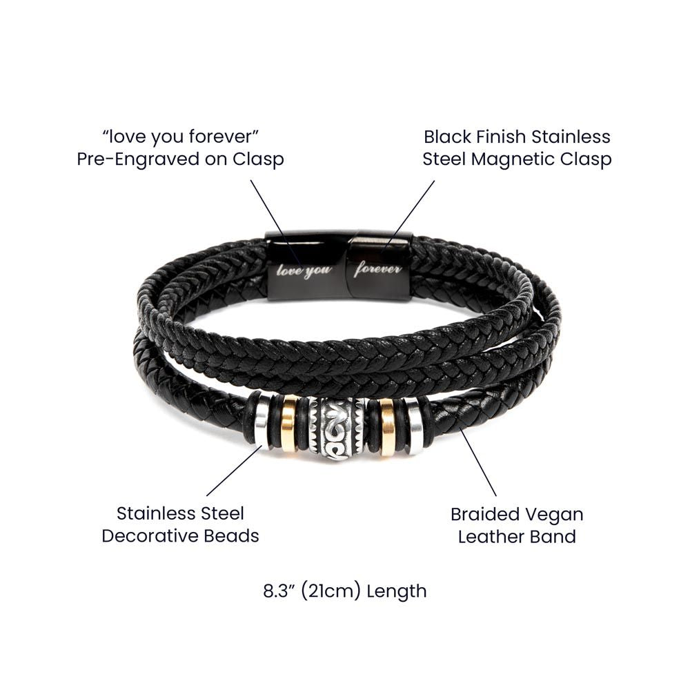 Stepfather Gift, Men's Braded Vegan Leather Bracelet With Message Card