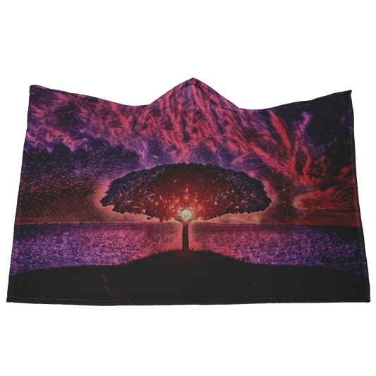 Hooded Blanket With Psychedelic Sunset Through A Tree Design - Giftagic