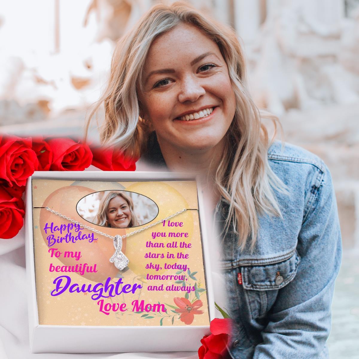 Happy Birthday Daughter Pendant Necklace With Photo Message Card