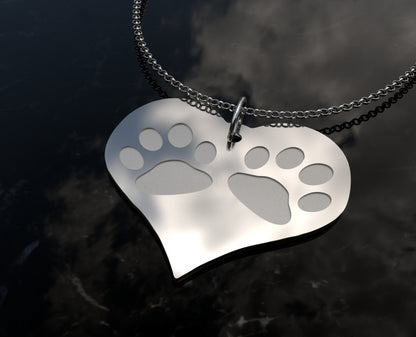 Silver Heart Necklace With Pawprints