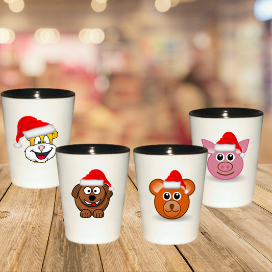 Set Of 4 Santa Paws Ceramic Shot Glasses