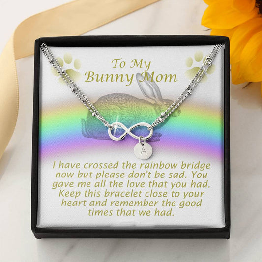 To My Bunny Mom Memorial Infinity Bracelet With Hand Stamped Charms