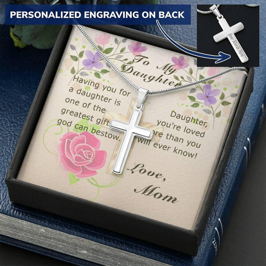 To My Daughter From Mom Personalized Cross Necklace, Greatest Gift - Giftagic