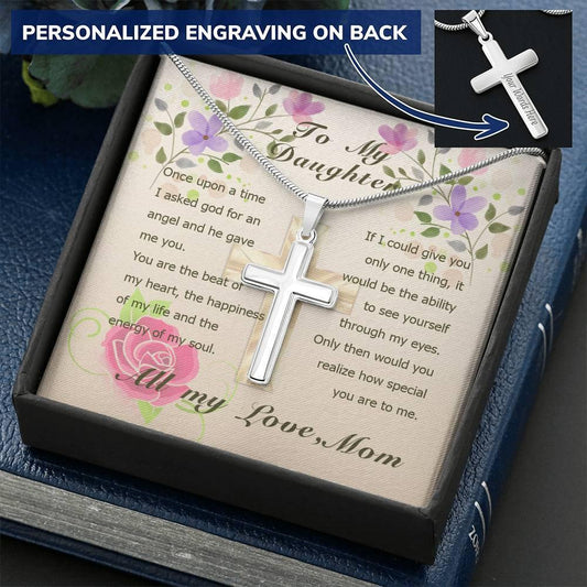 once upon a time To My Daughter Personalized Cross Necklace - Giftagic