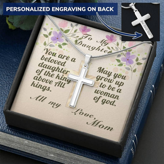 king above kings To My Daughter Personalized Cross Necklace - Giftagic