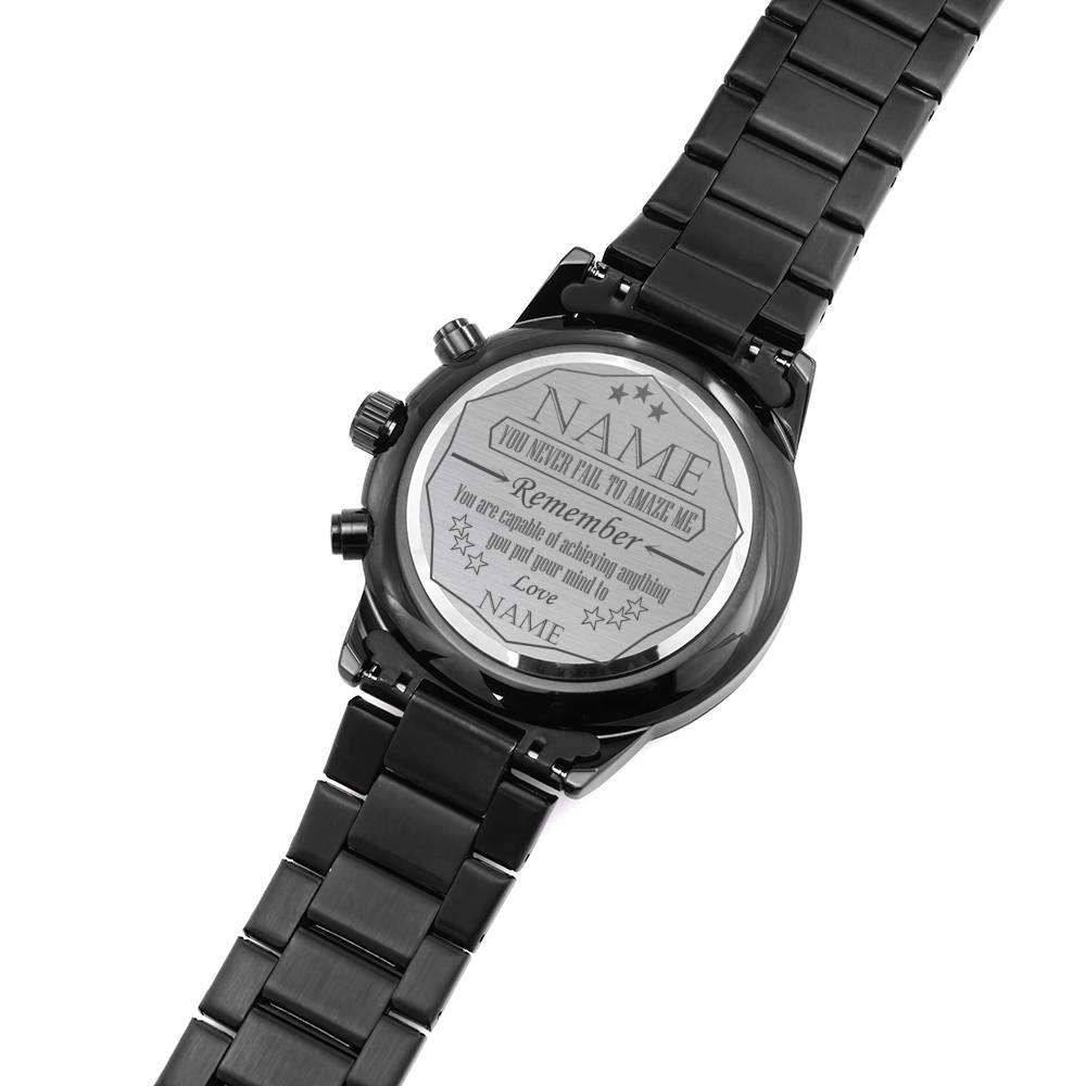 Personalized Name Black Chronograph Watch - Giftagic