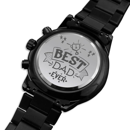 Best Dad Ever Engraved Black Chronograph Watch - Giftagic