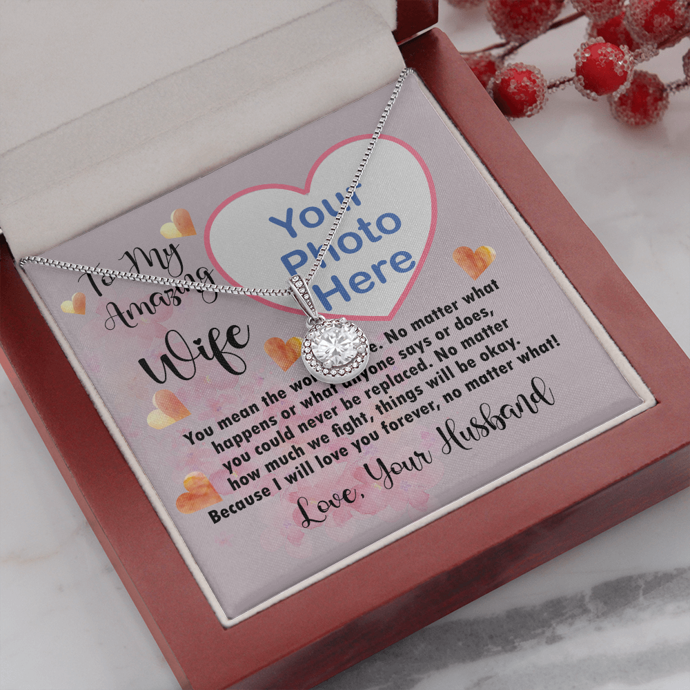 To My Amazing Wife Eternal Hope Necklace With Photo Upload Message Card