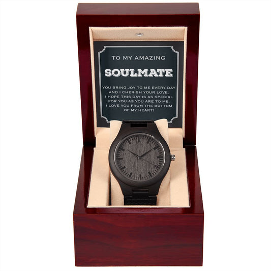 To My Soulmate Wooden Watch Gift With Message Card