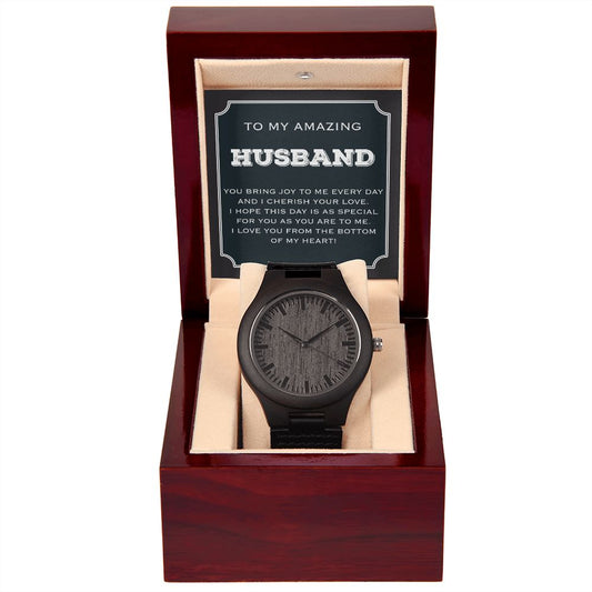 To My Amazing Husband Wooden Watch Gift With Message Card