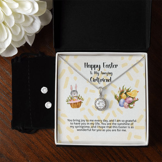 Easter Gift For Girlfriend, Eternal Hope Necklace And Cubic Zirconia Earing Set With Easter Message Card