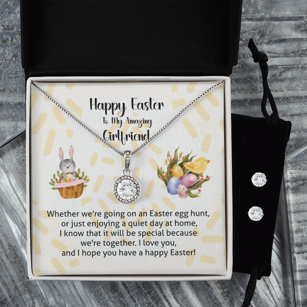 Girlfriend Easter Gift, Eternal Hope And Cubic Zirconia Earring Set With Romantic Message Card