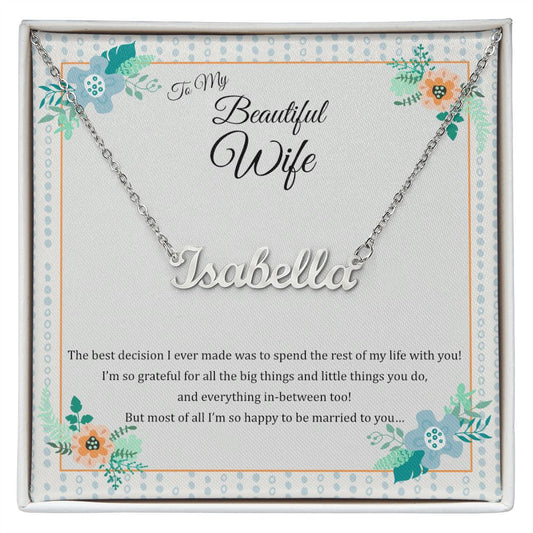 Custom Name Necklace For Wife With Message Card, To My Beautiful Wife Personalized Name Pendant