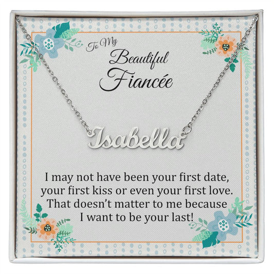 Fiancée Custom Name Necklace With Message card, Personalized Name Script Pendant