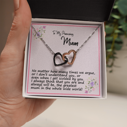 To My Amazing Mum Interlocking Heart Necklace