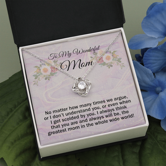 To My Wonderful mom Love Knot Necklace With Sentimental Message Card