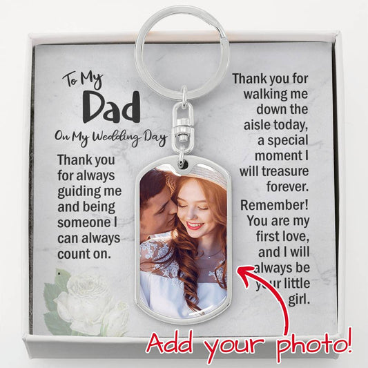 Father Of The Bride Gift From Daughter, Dog Tag Photo Keychain, Thank You Dad