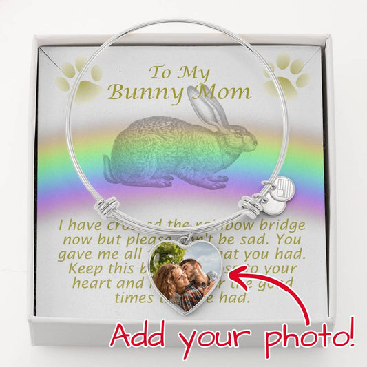 To My Bunny Mom Memorial Photo Heart Bracelet