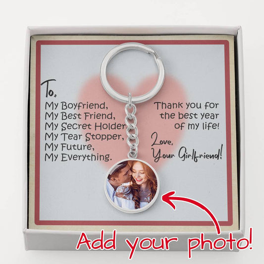 To My Boyfriend 1 Year Anniversary Photo Keychain