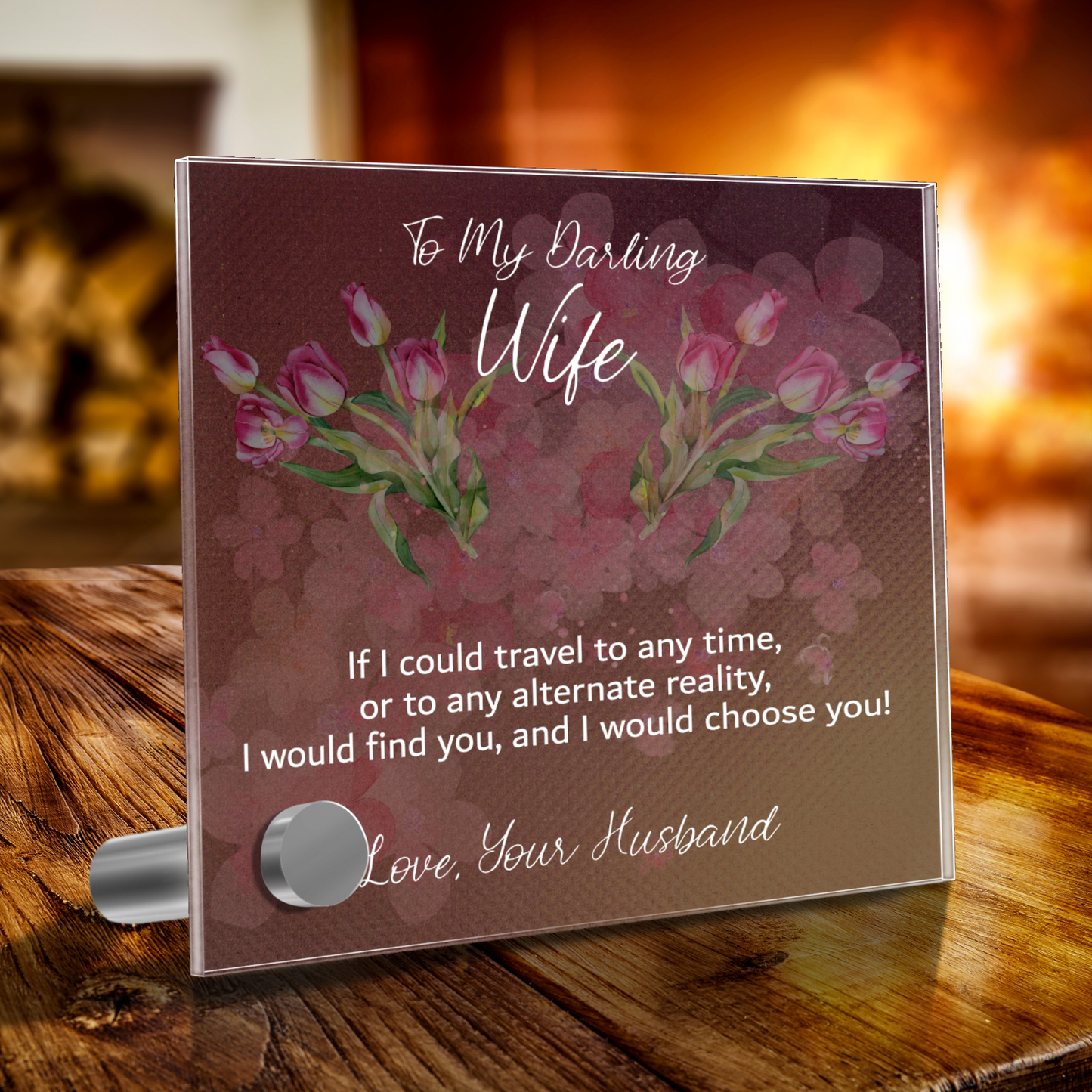 Gift For Wife, Lumen Glass Message Card Jewelry Stand, You Mean The World To Me