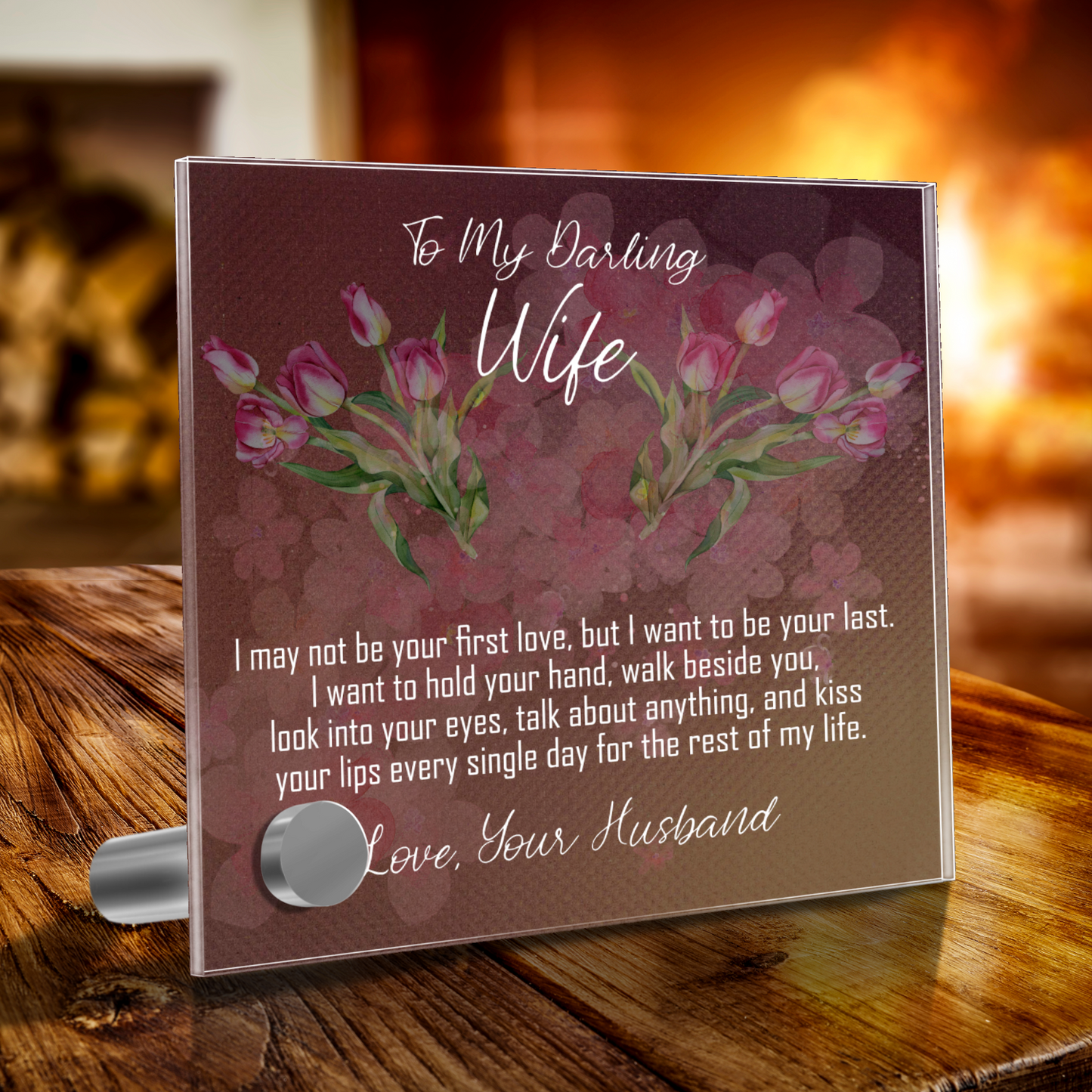 To My daring Wife, Luxury Lumen Glass Message Display Stand And Jewelry