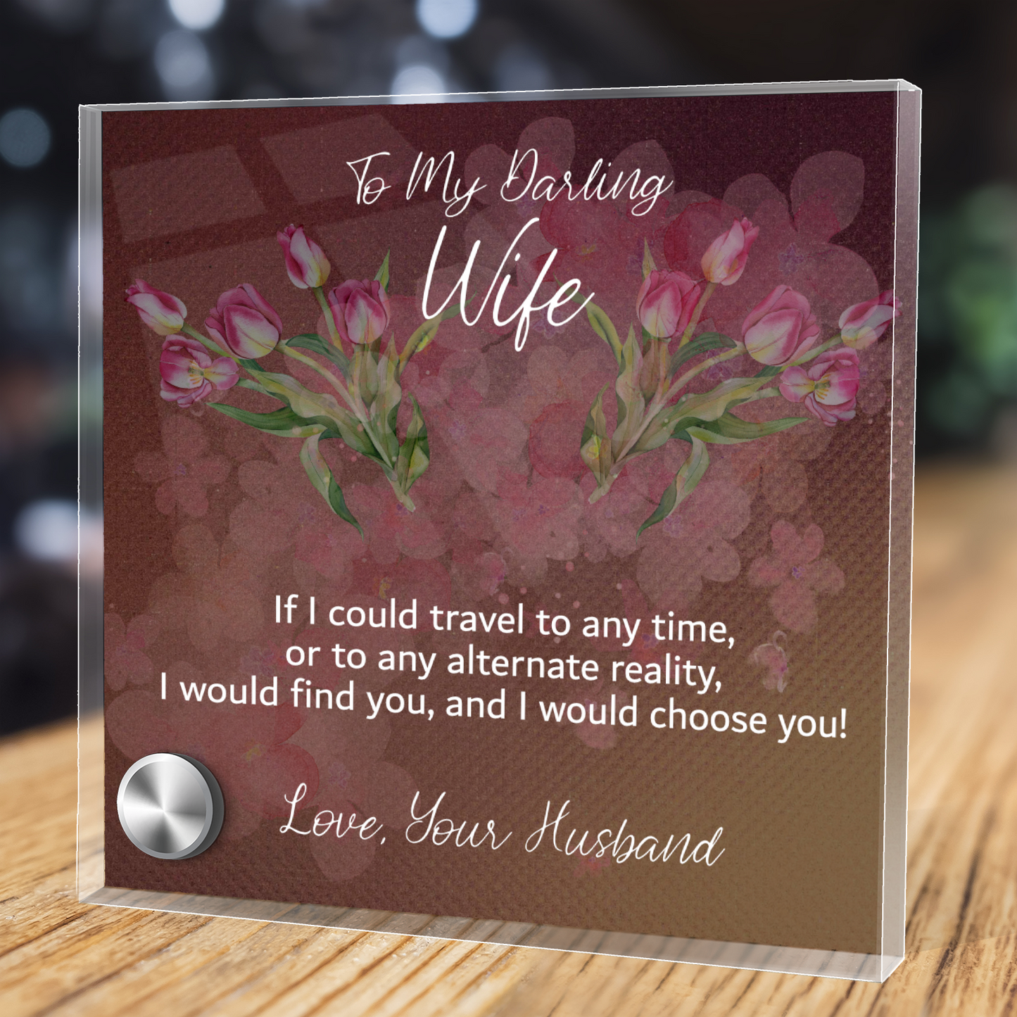 To My Darling Wife , Valentines Day Gift, Lumen Glass Message Display Jewelry Stand