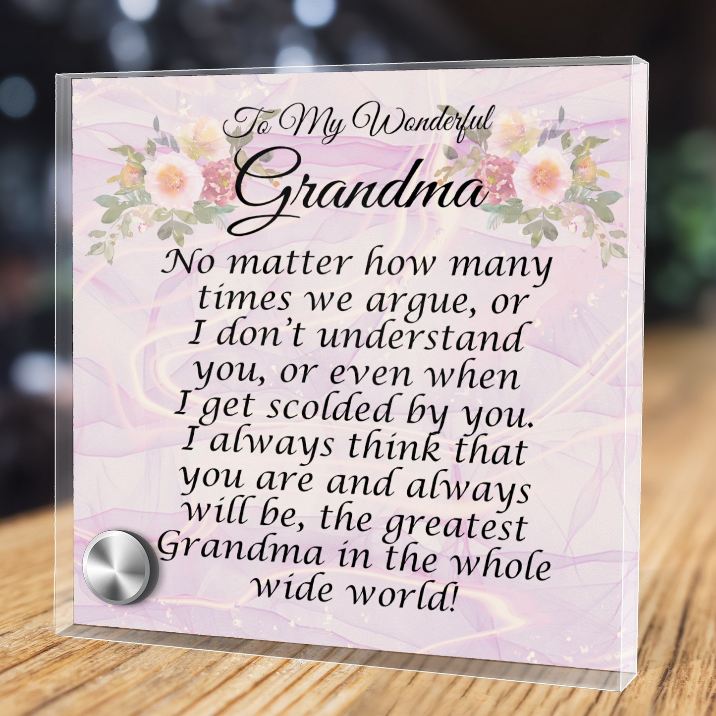 To My Wonderful Grandma Pendant Necklace and Lumen Glass Message Display Stand