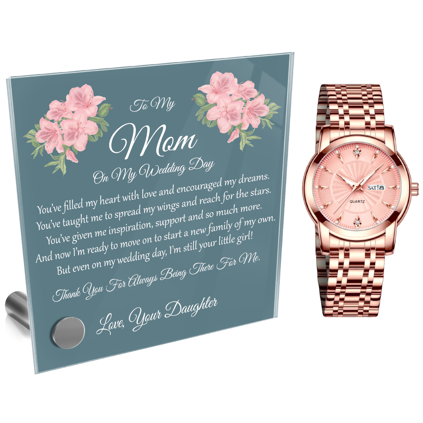 Mother Of The Bride Gift, Ladies Watch With Lumen Glass Message Display Stand