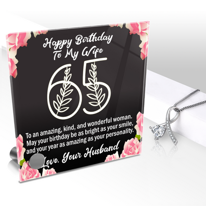 To My Wife Happy 65th Birthday Lumen Glass Display Stand With Jewelry