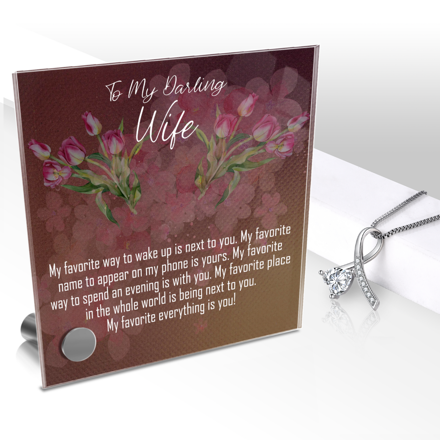 To My Darling Wife, Lumen Glass Message Card Display With Jewelry, Valentines Day Gift