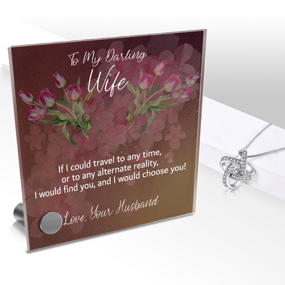 Gift For Wife, Lumen Glass Message Card Jewelry Stand, You Mean The World To Me