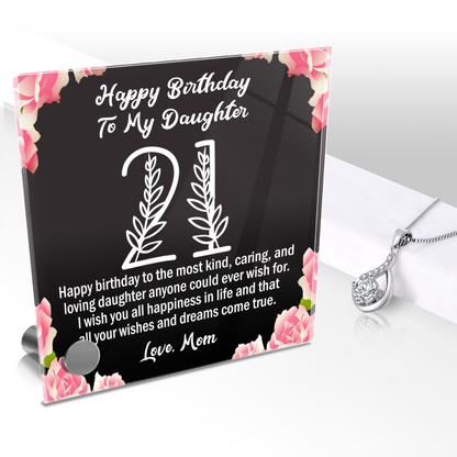 Happy 21st Birthday To My Daughter From Mom Lumen Glass Message Card With Jewelry