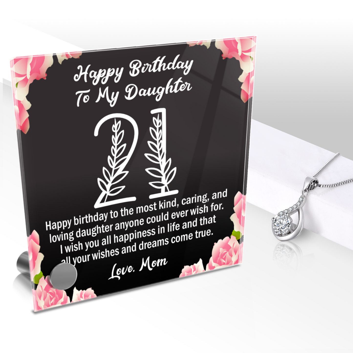 Happy 21st Birthday To My Daughter From Mom Lumen Glass Message Card With Jewelry