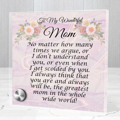To My Wonderful Mom Pendant Necklace With Lumen Glass Message Display Stand