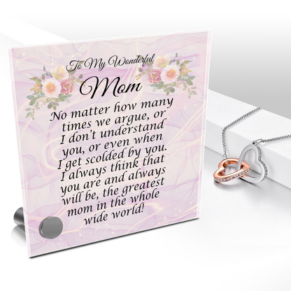 To My Wonderful Mom Pendant Necklace With Lumen Glass Message Display Stand