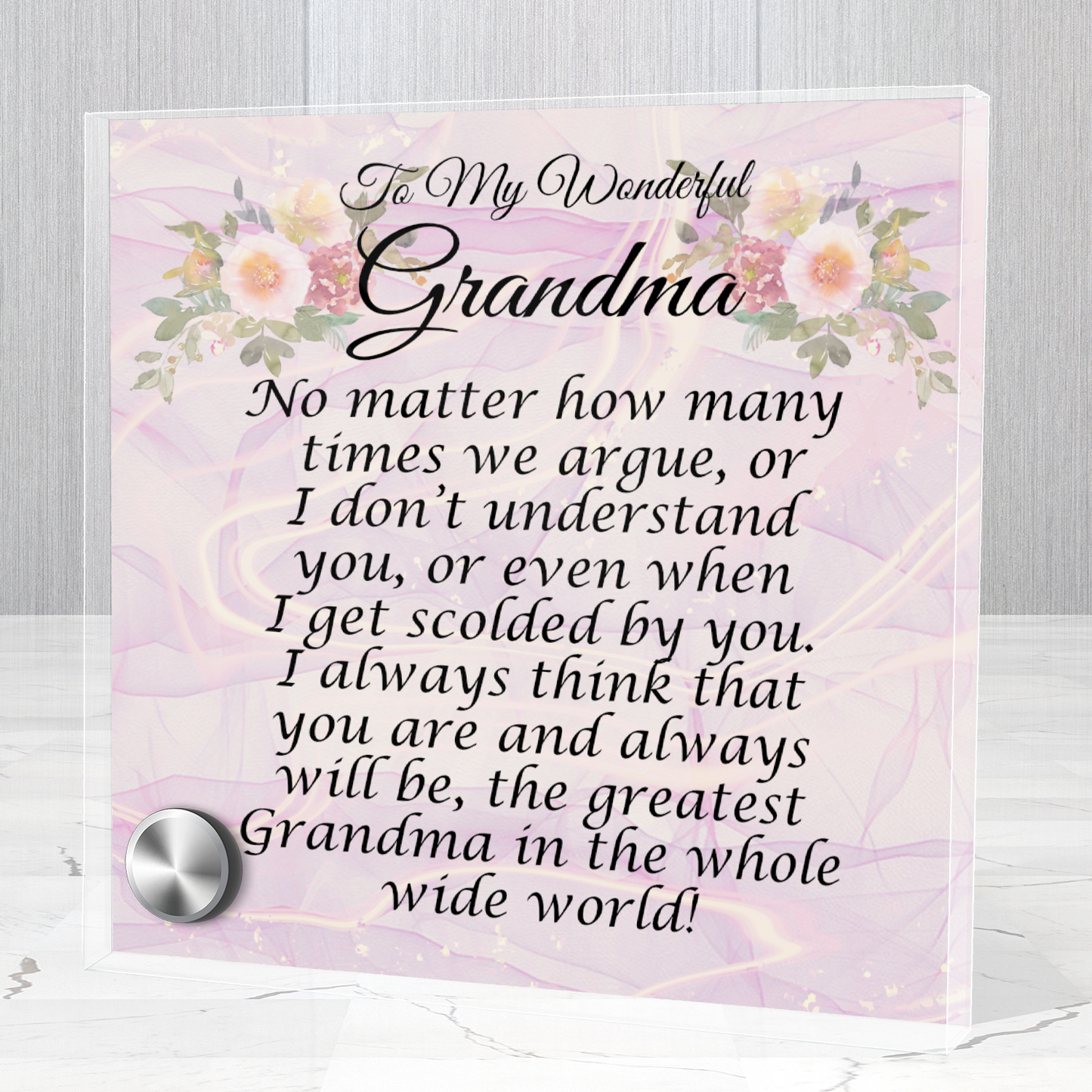 To My Wonderful Grandma Pendant Necklace and Lumen Glass Message Display Stand