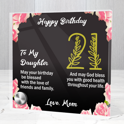 Happy 21st Birthday To My Daughter Lumen Glass Message Display Stand With Jewelry
