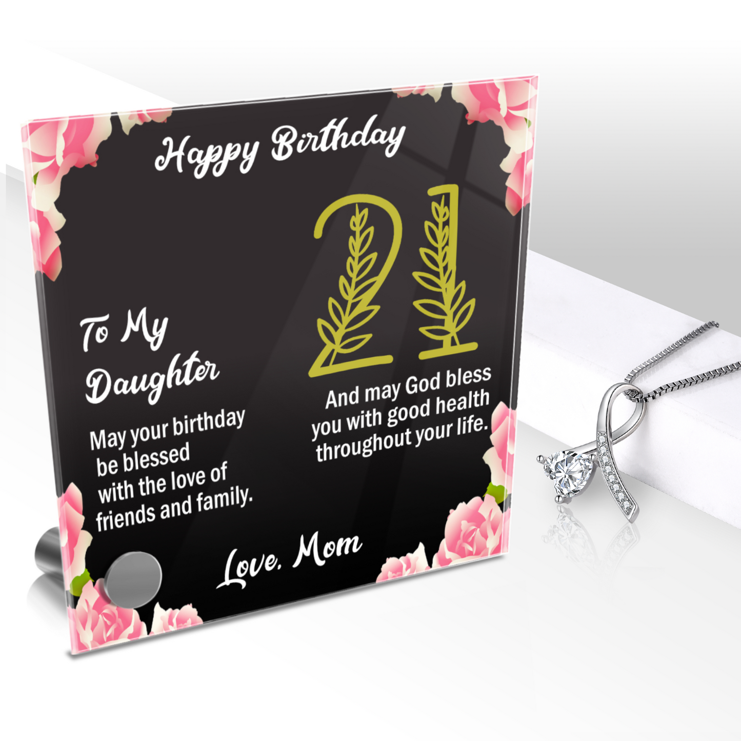Happy 21st Birthday To My Daughter Lumen Glass Message Display Stand With Jewelry