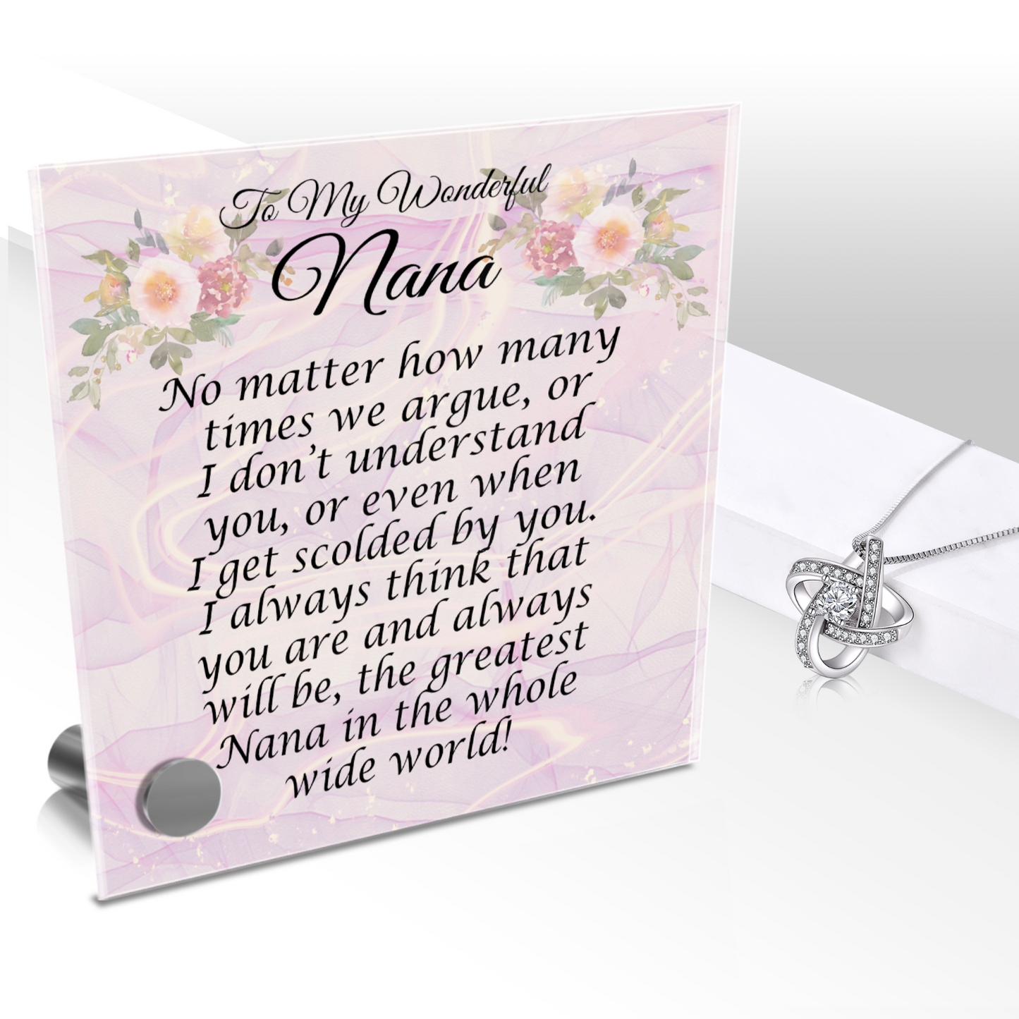 To My Wonderful Nana Pendant Necklace And Lumen Glass Message Display Stand