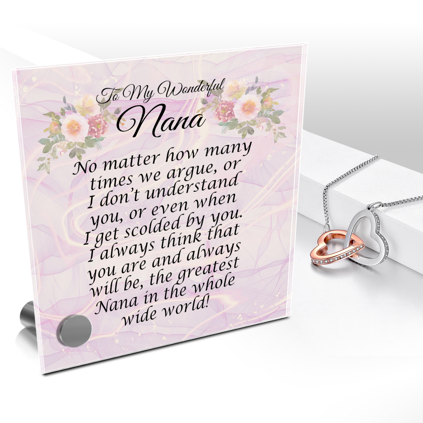 To My Wonderful Nana Pendant Necklace And Lumen Glass Message Display Stand