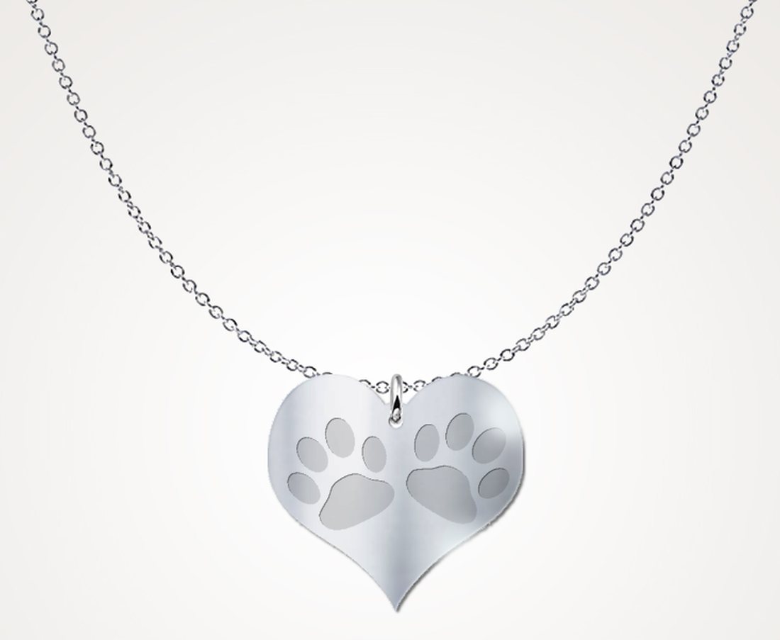 Silver Heart Necklace With Pawprints
