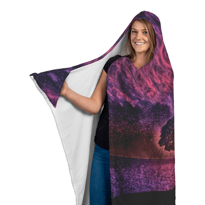 Hooded Blanket With Psychedelic Sunset Through A Tree Design - Giftagic