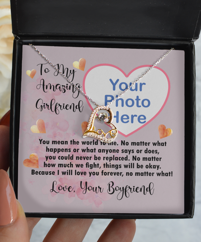To My Girlfriend Photo Upload Dancing Heart Necklace