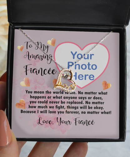 To My Fiancée Photo Upload Dancing Heart Necklace