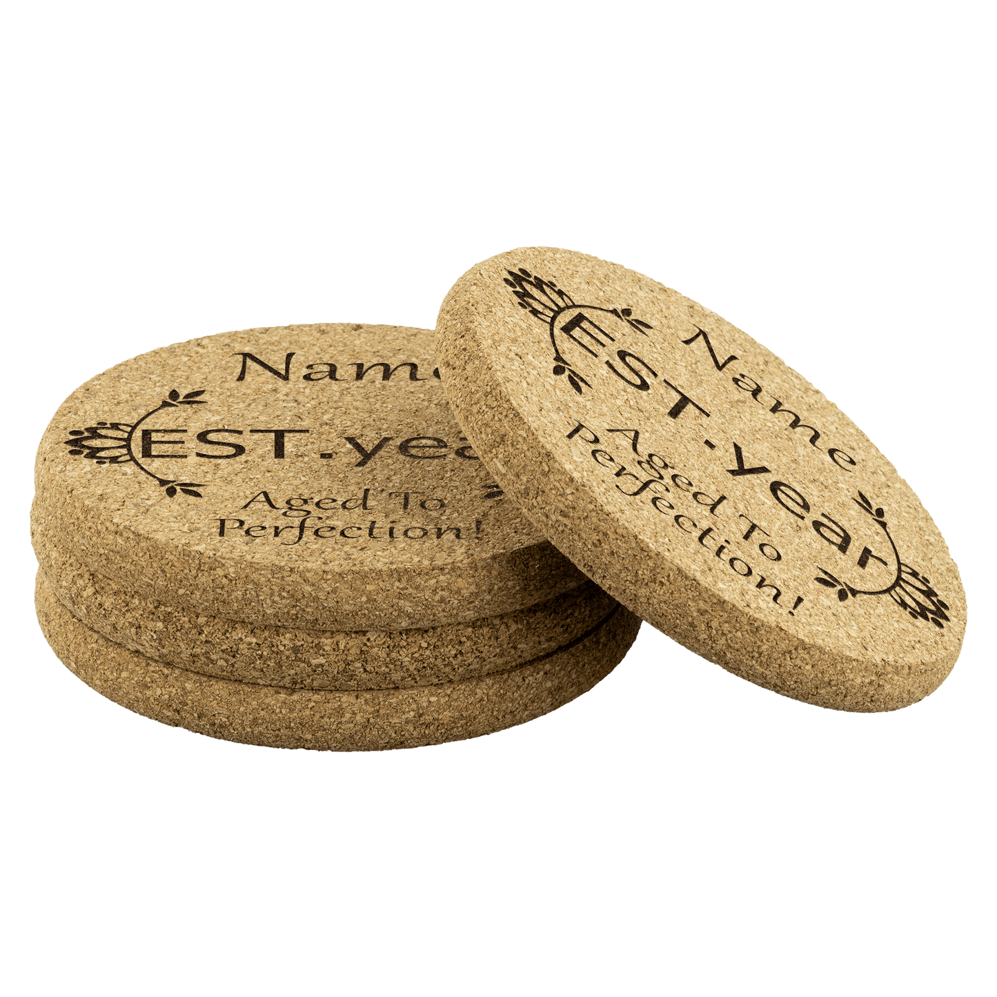 Personalized Name Cork Coasters - Set Of 4 - Omtheo Gifts