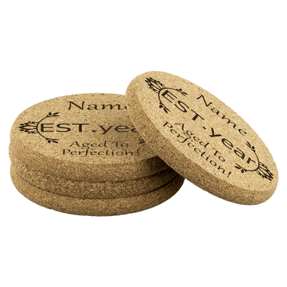 Personalized Name Cork Coasters - Set Of 4 - Omtheo Gifts